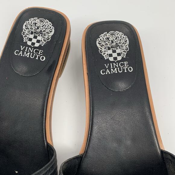 Vince Camuto Ydelle Slip On Mules Sandals Size 7.5 Womens Black Leather Open Toe - Picture 3 of 11